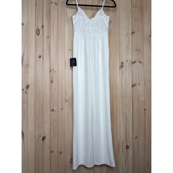 NWT Lulus Memorable Occasion White Beaded Sequin Wide-Leg Jumpsuit Glam Bling S - Picture 8 of 10
